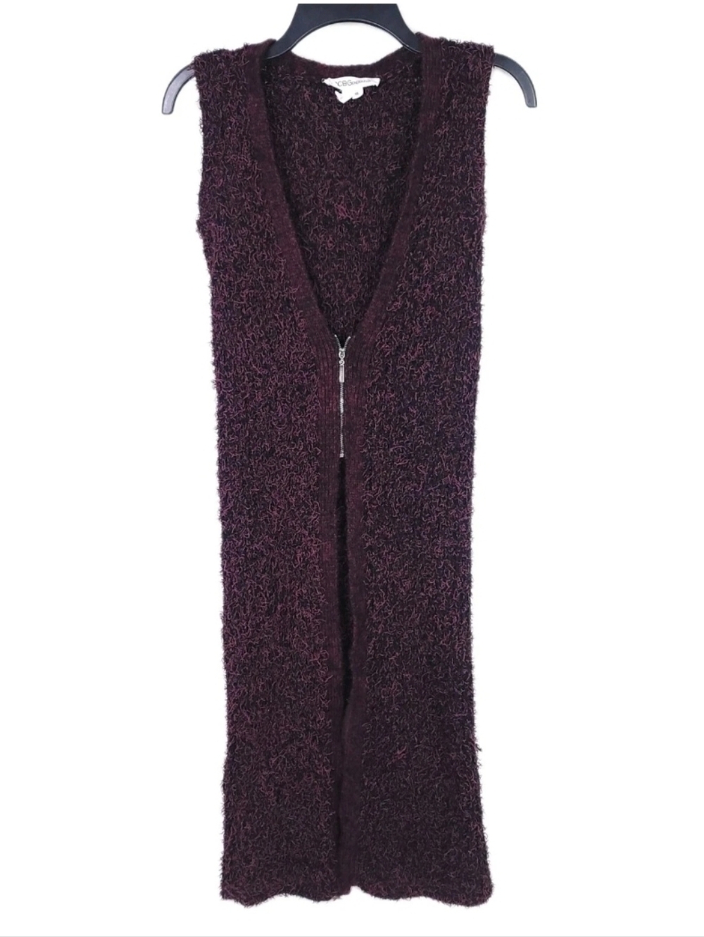 BCBGeneration Sweater Womens XS Long Duster V Neck Cardigan Knit Zip Fluffy Vest